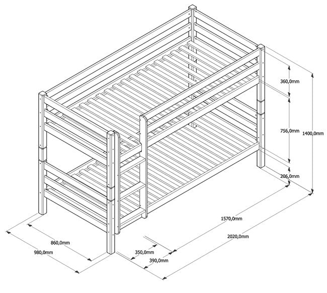 Etagenbett / Stockbett Natur Buche massiv Vollholz 90 x 200 - Natur StrongBunk®