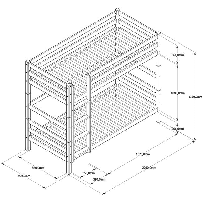 StrongBunk® Hoch Etagenbett / Stockbett Buche massiv Vollholz 90 x 200 - Weiss