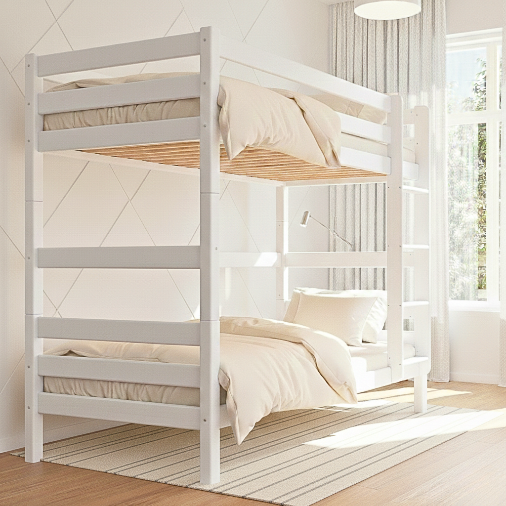 StrongBunk® Hoch Etagenbett / Stockbett Buche massiv Vollholz 90 x 200 - Weiss