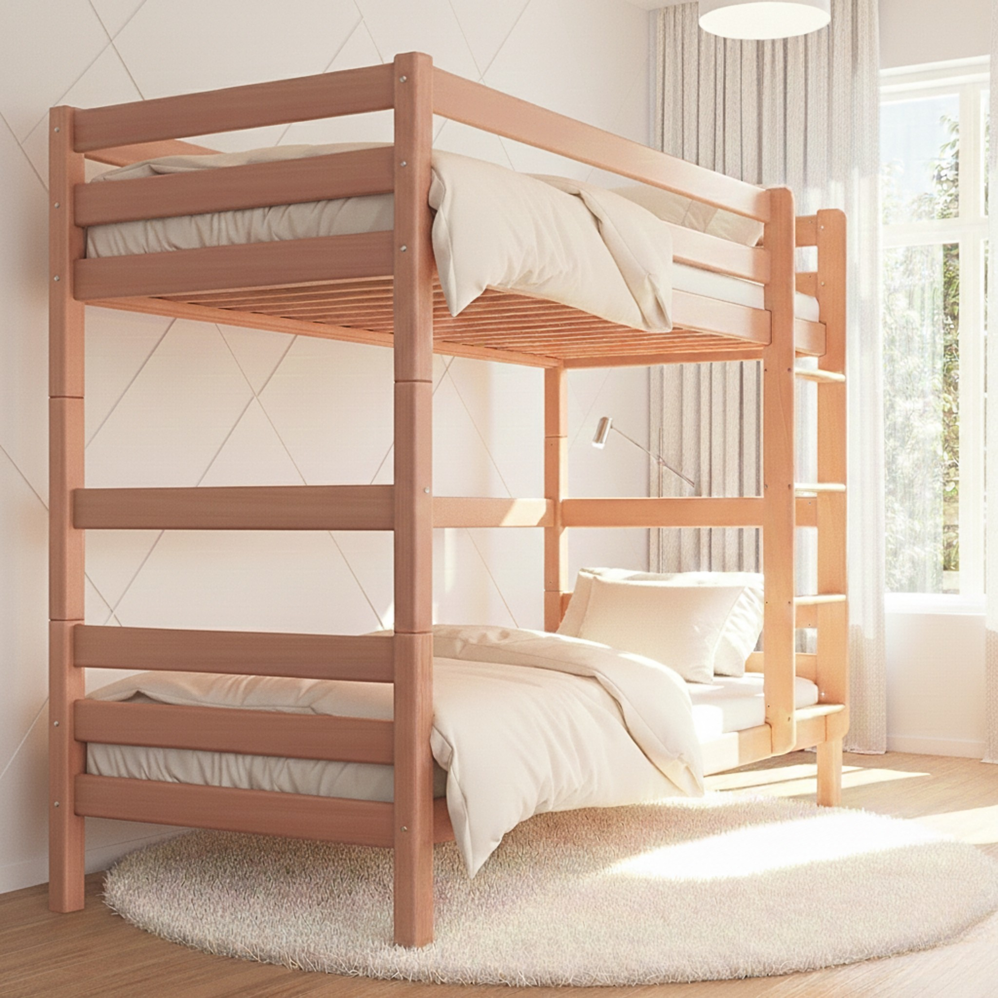 StrongBunk® Hoch Etagenbett / Stockbett Buche massiv Vollholz 90 x 200 - Natur