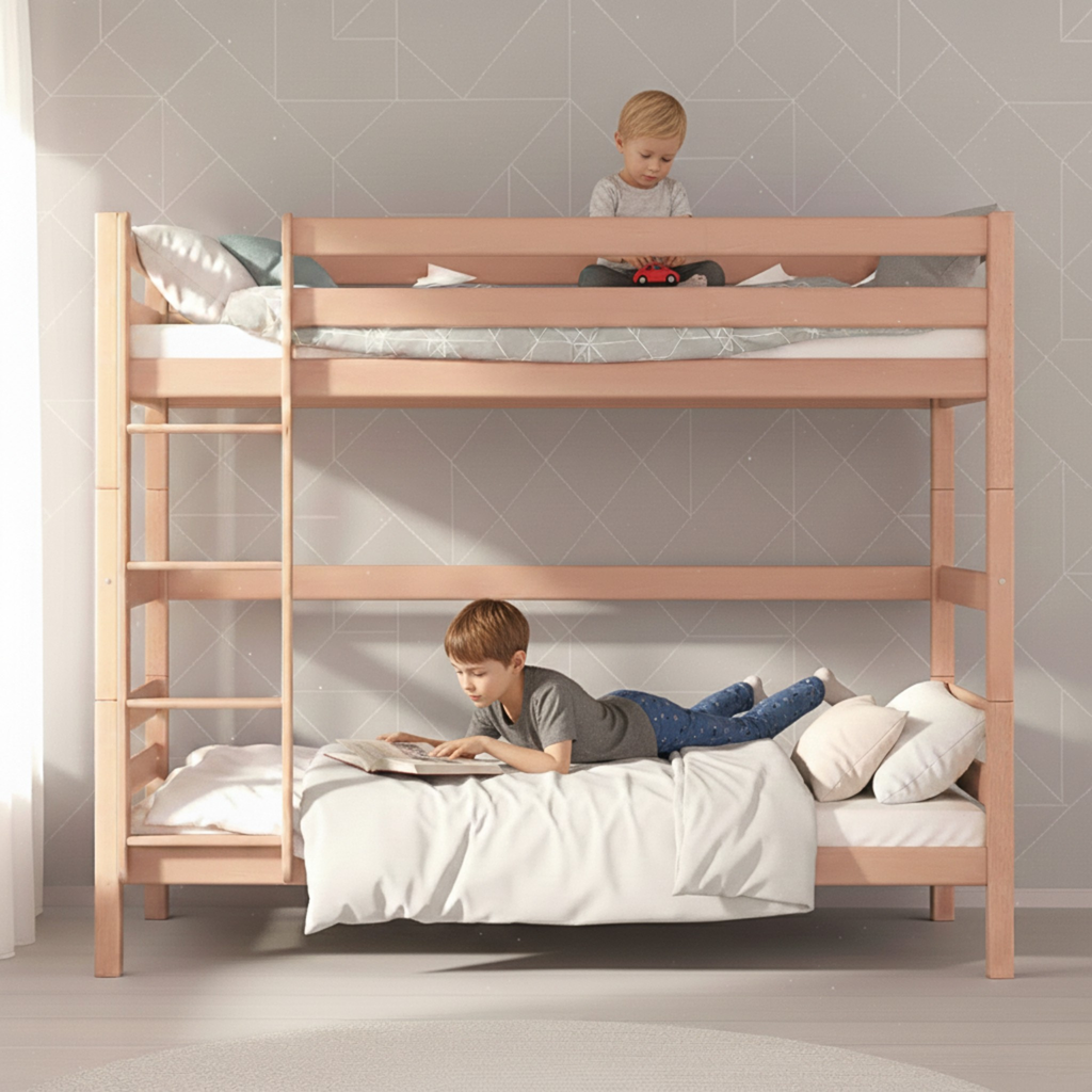 StrongBunk® Hoch Etagenbett / Stockbett Buche massiv Vollholz 90 x 200 - Natur