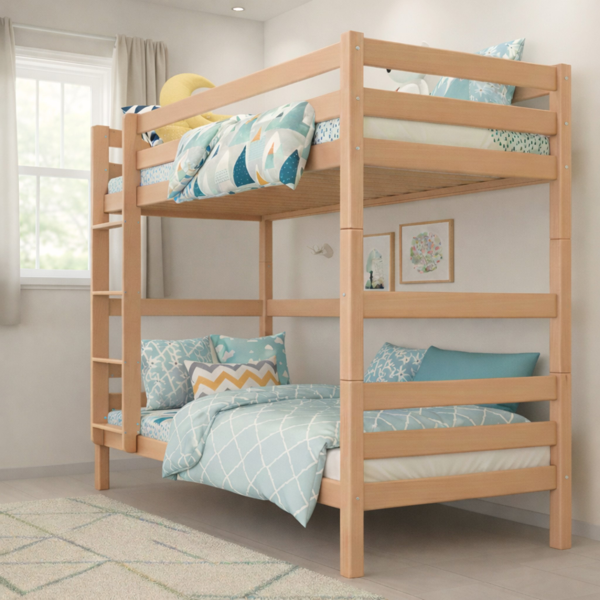 StrongBunk® Hoch Etagenbett / Stockbett Buche massiv Vollholz 90 x 200 - Natur