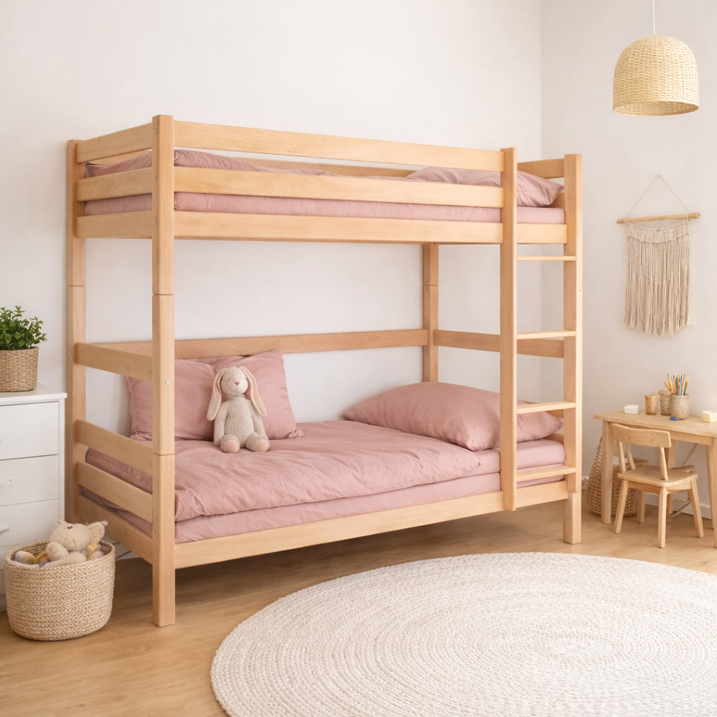 StrongBunk® Hoch Etagenbett / Stockbett Buche massiv Vollholz 90 x 200 - Natur