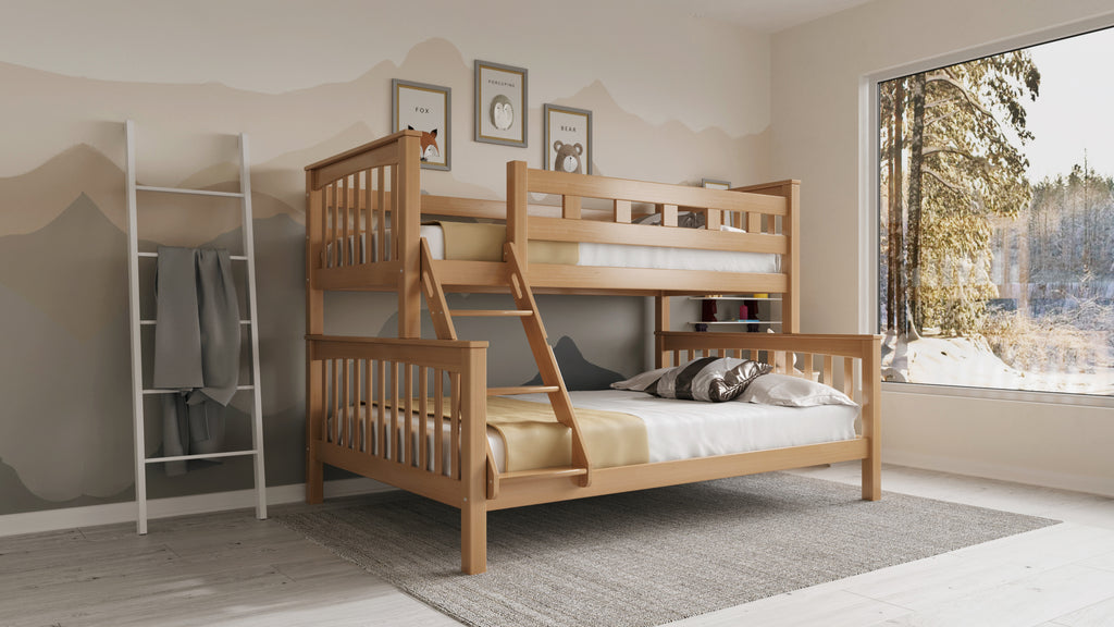 Etagenbett / Stockbett 140x200 / 90x200 Natur  Buche massiv Vollholz- Natur FamilyBunk®