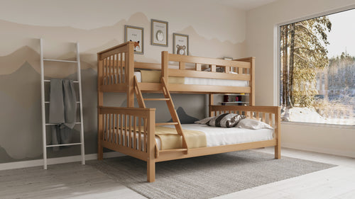 Etagenbett / Stockbett 140x200 / 90x200 Natur  Buche massiv Vollholz- Natur FamilyBunk®