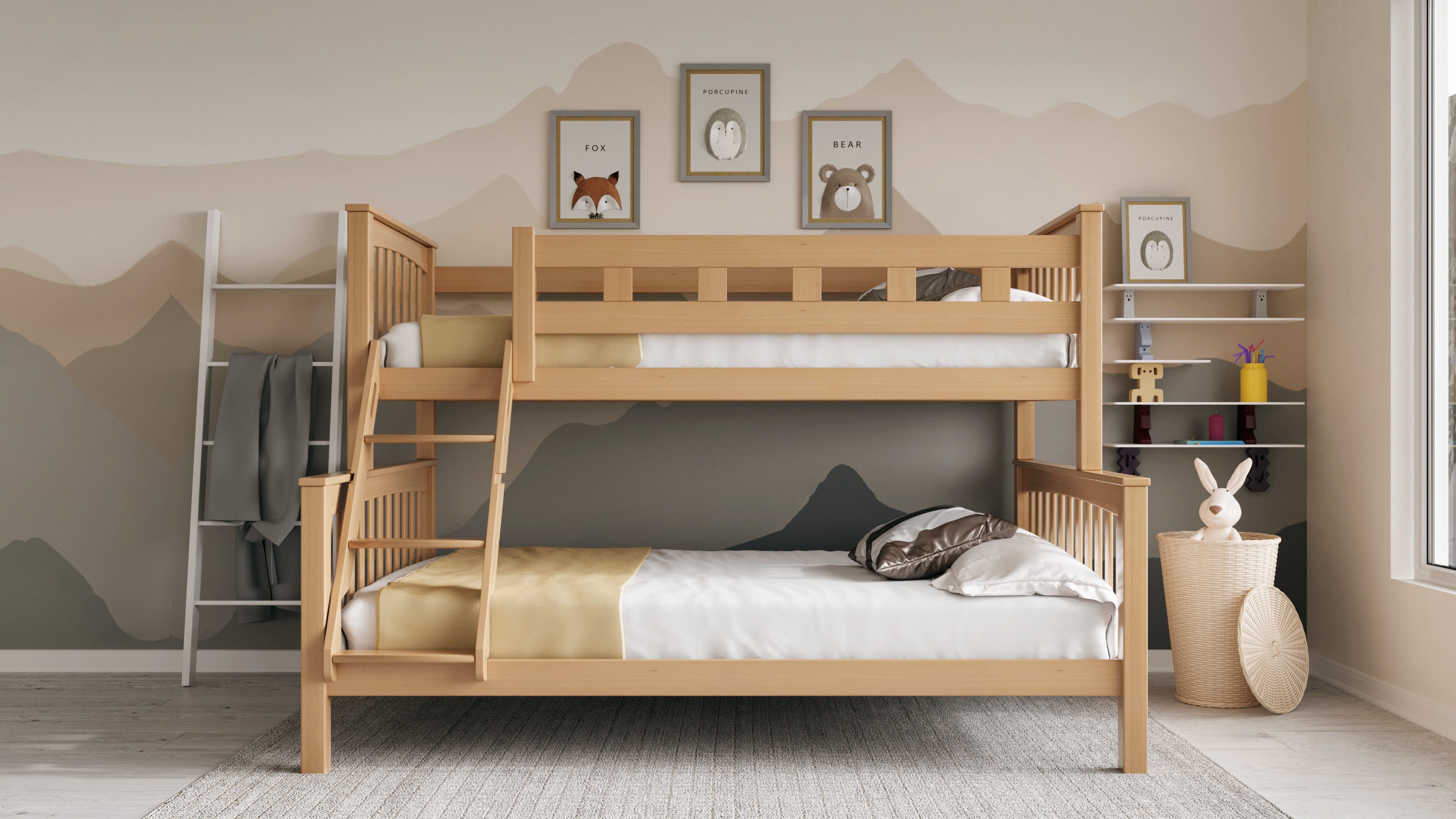 Etagenbett / Stockbett 140x200 / 90x200 Natur  Buche massiv Vollholz- Natur FamilyBunk®