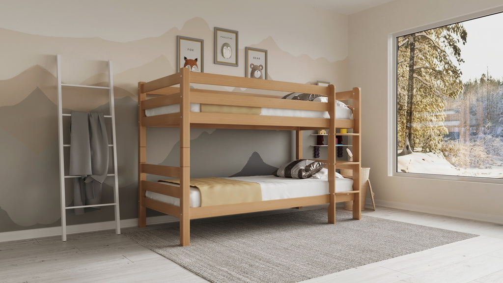 Etagenbett / Stockbett Natur Buche massiv Vollholz 90 x 200 - Natur StrongBunk®
