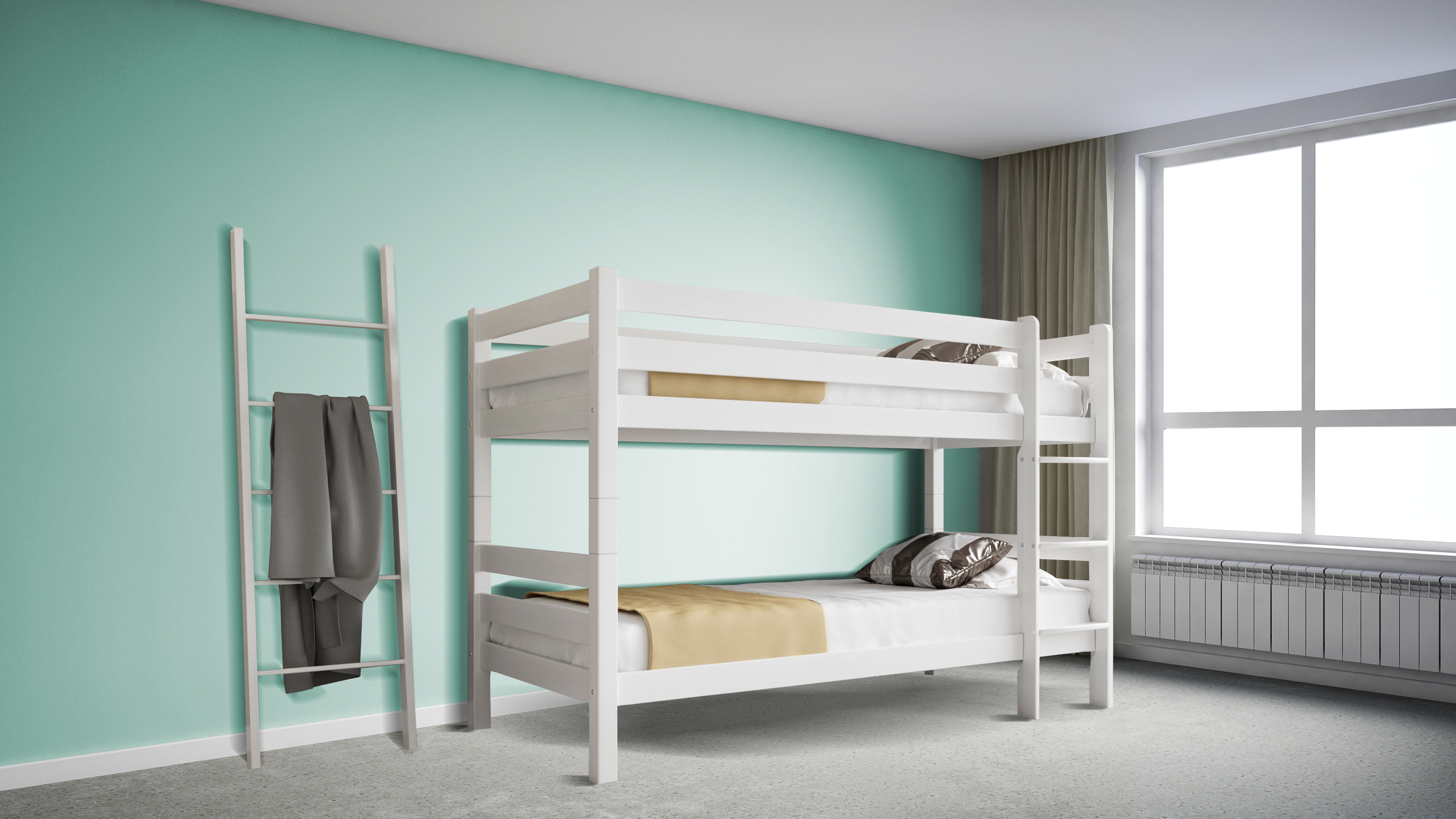 Etagenbett / Stockbett Natur Buche massiv Vollholz 90 x 200 – Weiß StrongBunk®