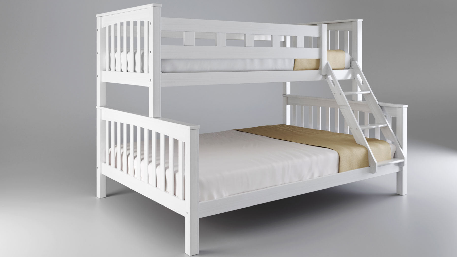 Etagenbett / Stockbett 140x200 / 90x200 Natur Buche massiv Vollholz– Weiß FamilyBunk®