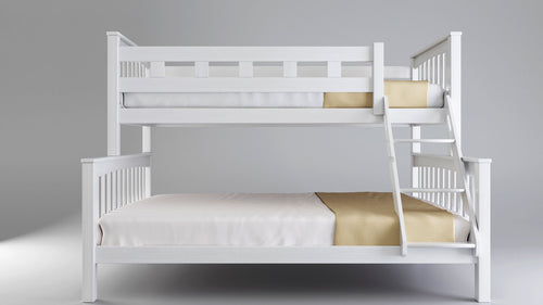 Etagenbett / Stockbett 140x200 / 90x200 Natur Buche massiv Vollholz– Weiß FamilyBunk®