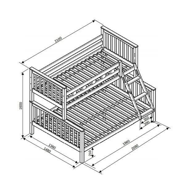 Etagenbett / Stockbett 140x200 / 90x200 Natur Buche massiv Vollholz– Weiß FamilyBunk®