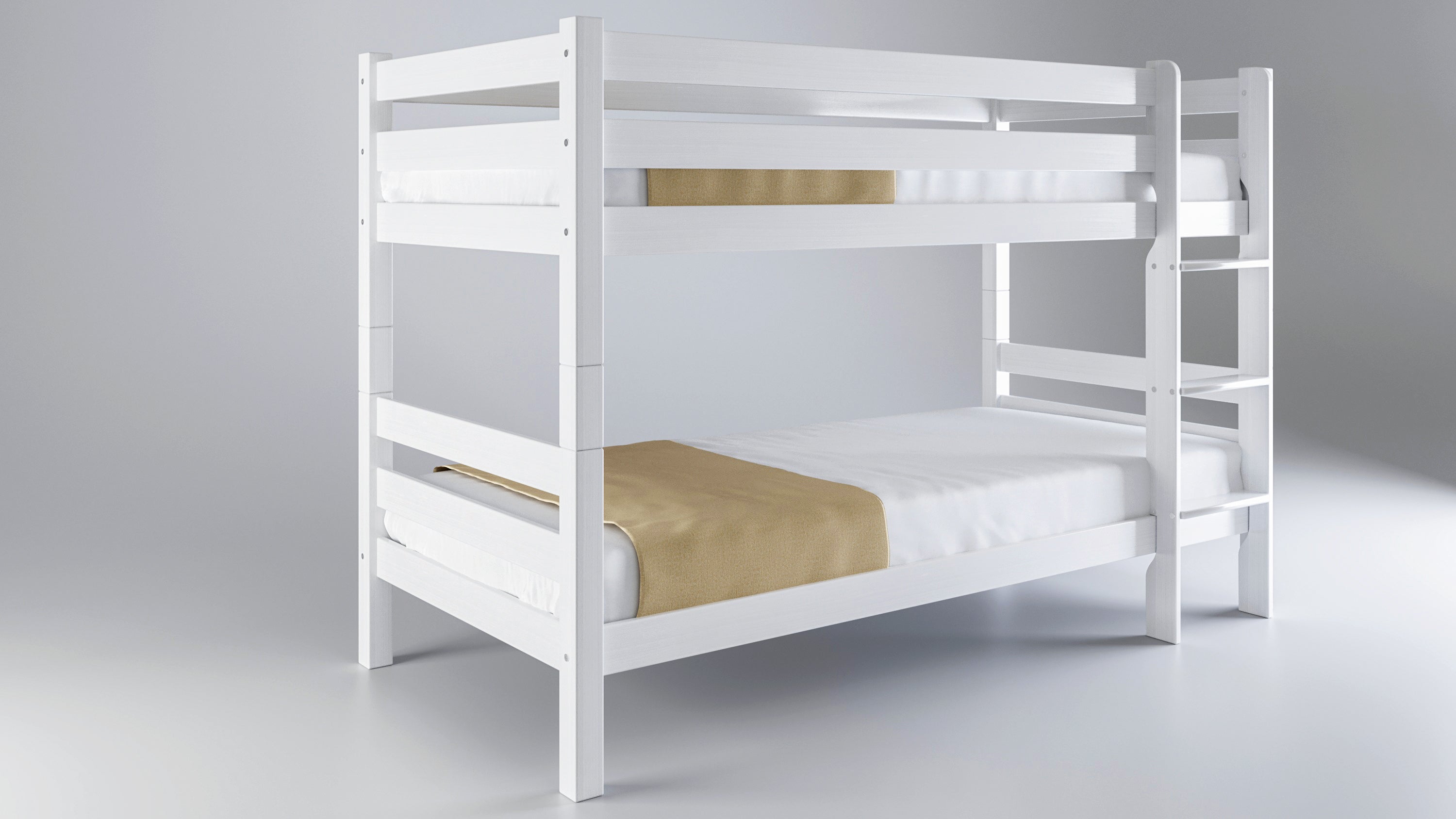 Etagenbett / Stockbett Natur Buche massiv Vollholz 90 x 200 – Weiß StrongBunk®