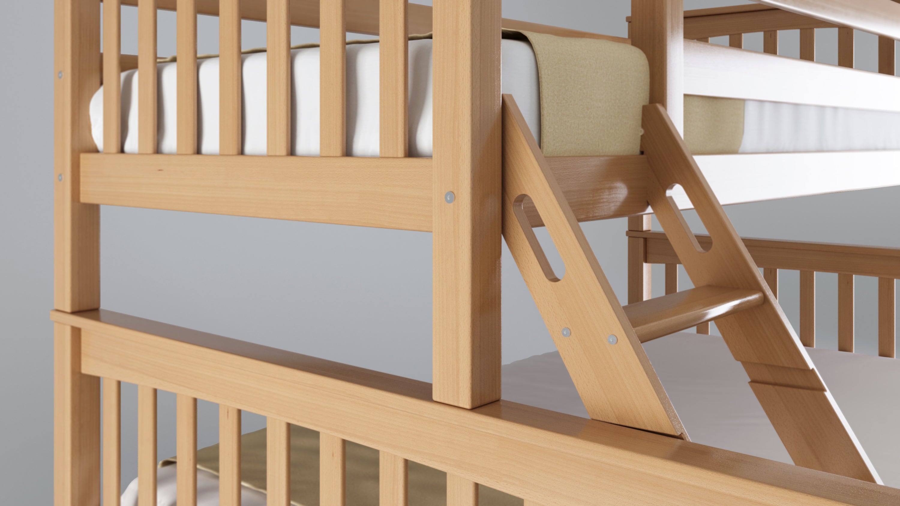 Etagenbett / Stockbett 140x200 / 90x200 Natur  Buche massiv Vollholz- Natur FamilyBunk®