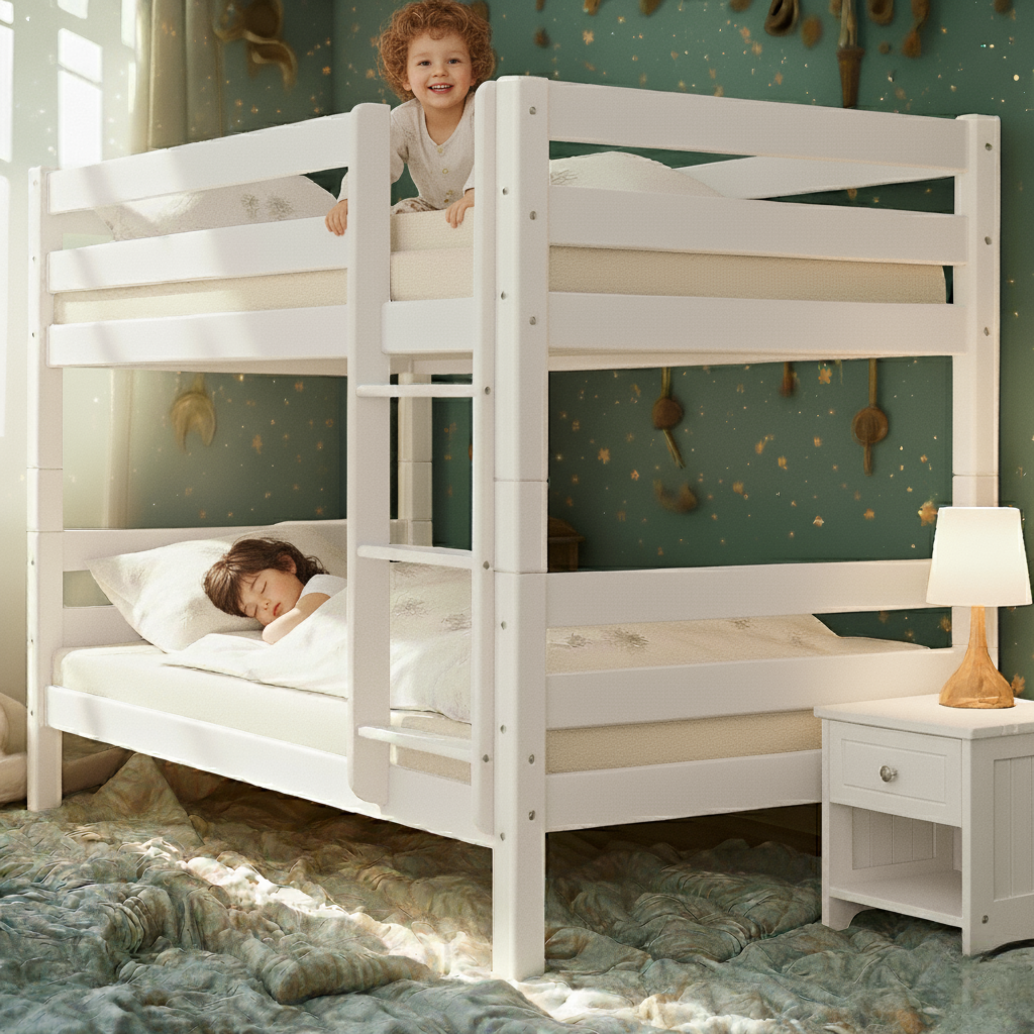 StrongBunk® Etagenbett / Stockbett Natur Buche massiv Vollholz 90 x 200 – Weiß