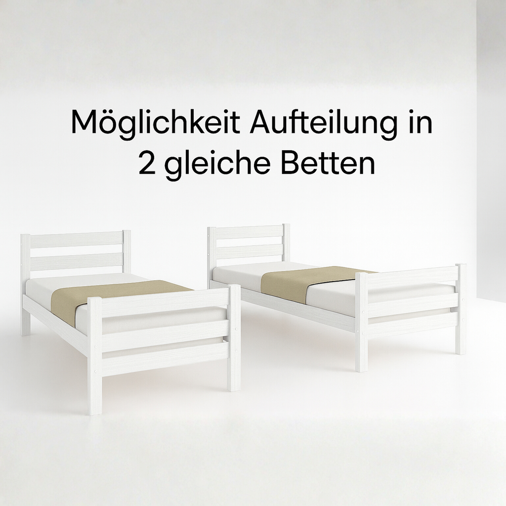 StrongBunk® Etagenbett / Stockbett Natur Buche massiv Vollholz 90 x 200 – Weiß